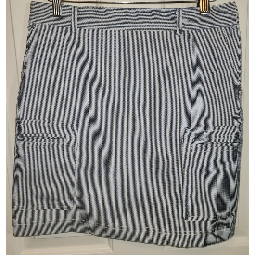 Tahari Shirt Womens 4 Blue White Striped Pockets Casual Mini Side Zip Coastal
